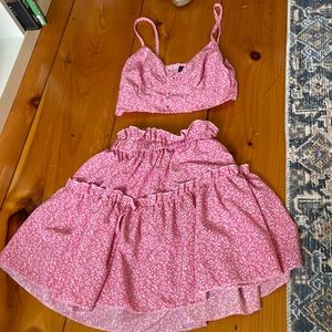 Pink and white skirt and top set